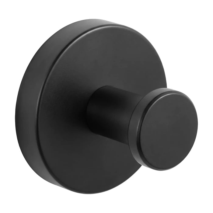 Close-up of a stainless steel suction cup hook in matte black
