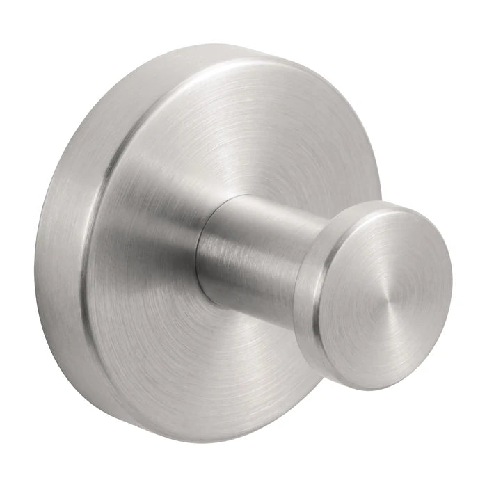 Close-up of a stainless steel suction cup hook in brushed stainless steel